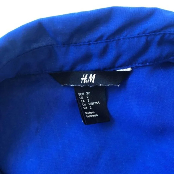 H&M Cobalt Blue Sheer Button Down Blouse 2 - Picture 4 of 4